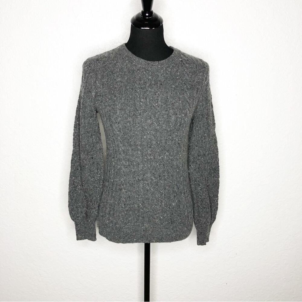 Lauren Ralph Lauren gray white confetti cable knit wool alpaca sweater Medium